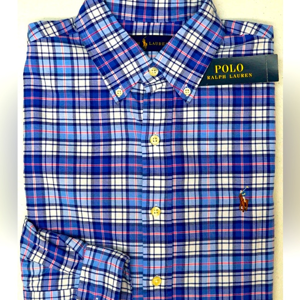 Ralph Lauren‎ Mens Classic XL Oxford Button Down Shirt Blue Red White Plaid